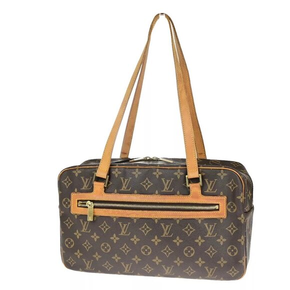 Auth LOUIS VUITTON LV Logo Cite GM Shoulder Bag Monogram Leather Brown - Picture 1 of 16